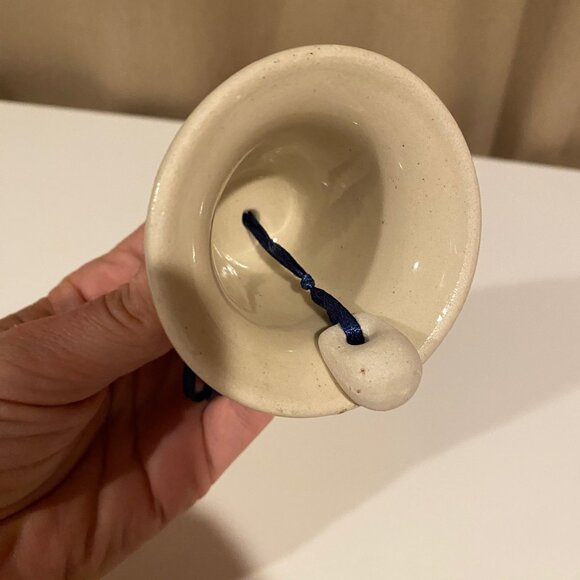 Polish Pottery Christmas Bell 3‎ Winter Snowflake Blue White Ceramic - Picture 3 of 3